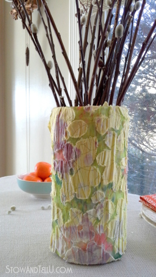 salvaged and outdated blouse repurposed as a spring vase-StowandTellU